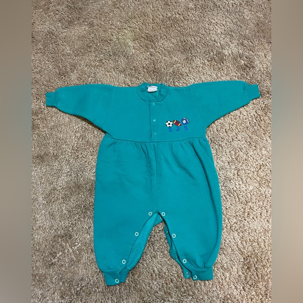 Vintage 90s Eaton Baby One Piece Size 12-18 Month Athletic Sporty Green Casual